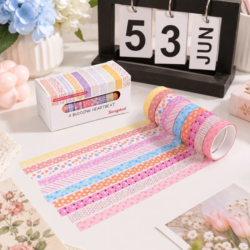 Scrapbooking - 10 Rollen Pastellfarbenes Washi-Klebeband mit Blumenmuster,