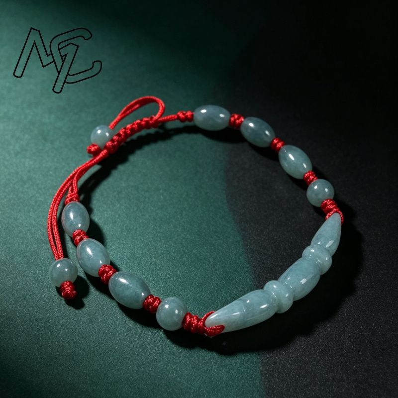 Beading - Natürliche blaue Wasser-Jade, Burma-Smaragd, Lotuswurzel-Knoten-Perlen, DIY-Armband,